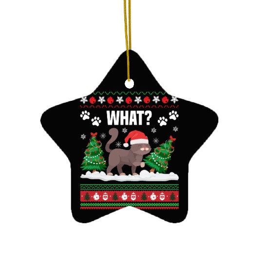 Cat What Funny Black Cat Pushing Christmas Tree Ceramic Ornaments