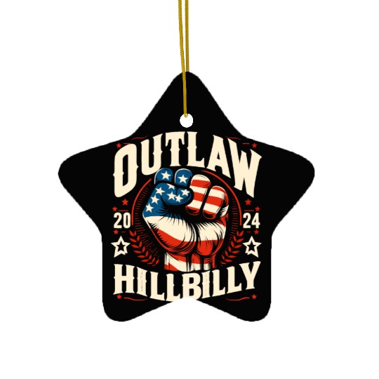 Vintage Retro US Flag Outlaw Hillbilly 2024 Trump Ceramic Ornaments