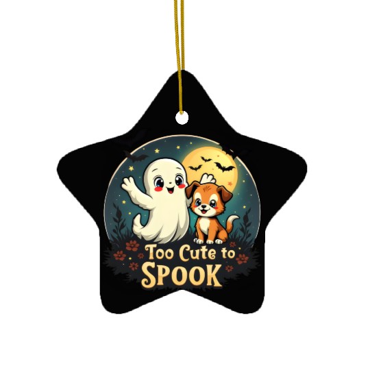 Too Cute To Spook Puppy And Ghost Ceramic Ornaments