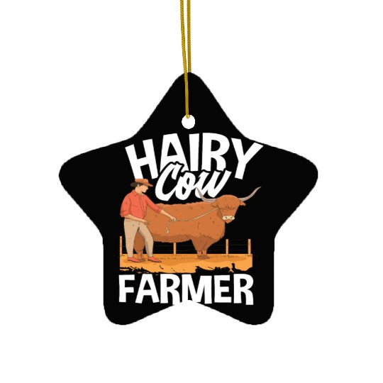 Hairy Cow Farmer Highland Cow Ceramic Ornaments
