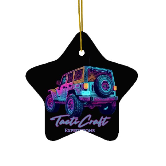 Jeep rear view topographical Ceramic Ornaments