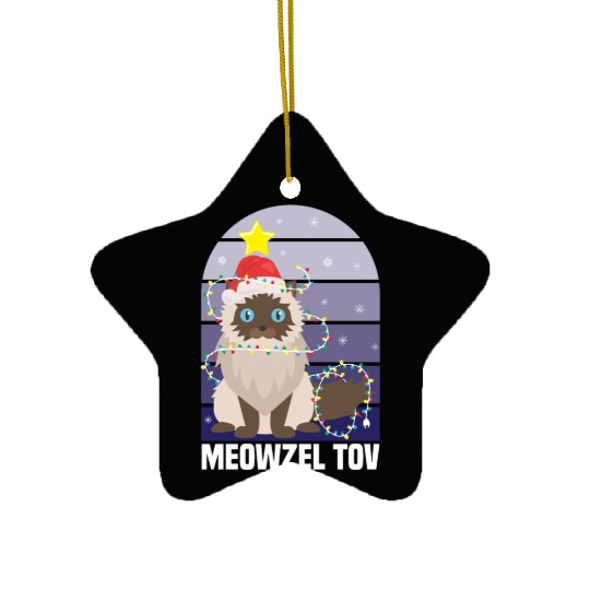 Meowzel Tov Hanukkah Black Cat Christmas Lights Ceramic Ornaments