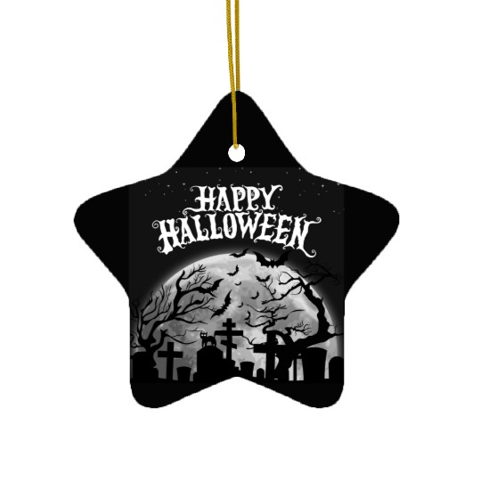 halloween cat on a graveyard Ceramic Ornaments
