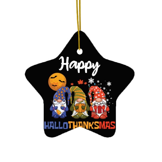 Happy Hallothanksmas Halloween Thanksgiving Gnome Ceramic Ornaments