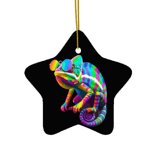 Colorful Chameleon with Sunglasses Ceramic Ornaments