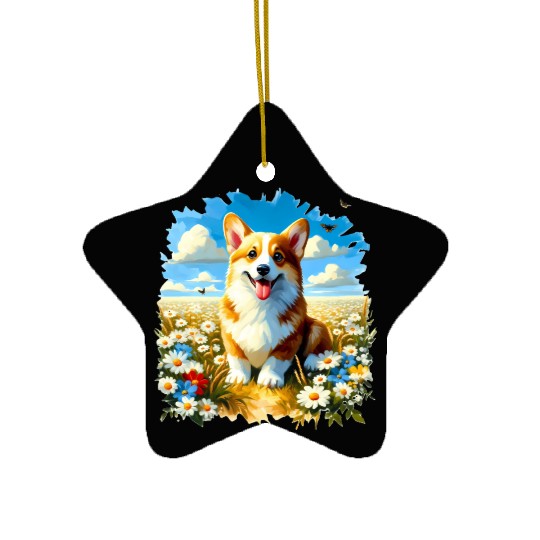 Corgi in Summer Ceramic Ornaments