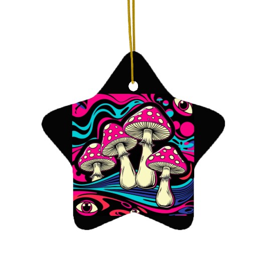 Psychedelic Shrooms: Neon Fungi Fantasy Ceramic Ornaments