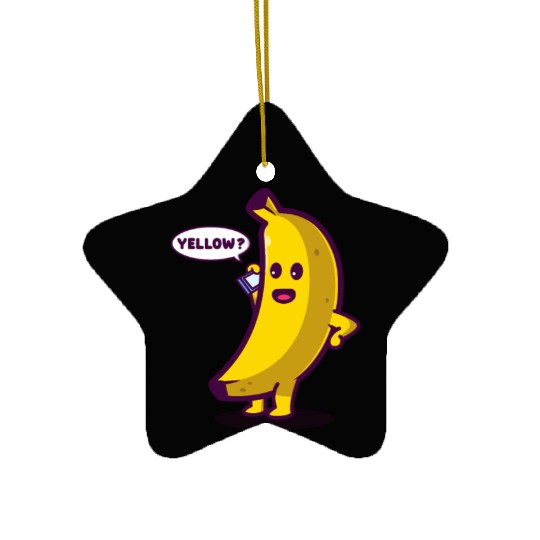 Funny yellow banana answering phone with "Yellow?" Ceramic Ornaments
