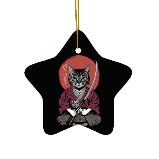 Neko Battousai Samurai Cat Classic Ceramic Ornaments