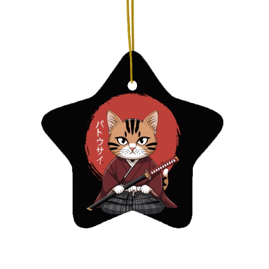 Neko Battousai Samurai Cat Classic Ceramic Ornaments