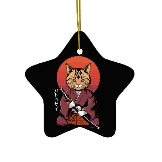 Neko Battousai Samurai Cat Classic Ceramic Ornaments