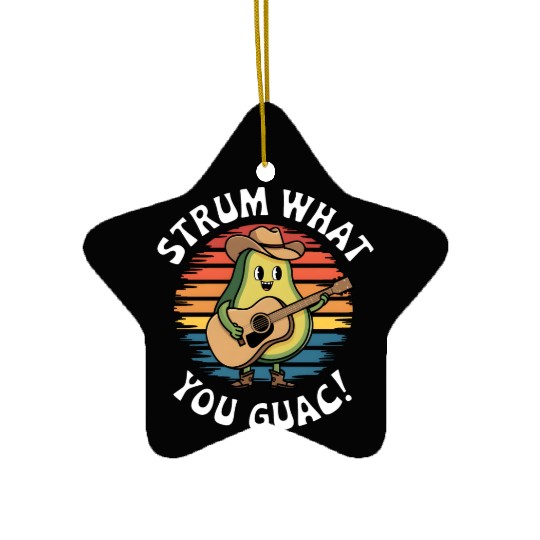 Strum What You Guac - Fun Avocado Guitar Design Ceramic Ornaments