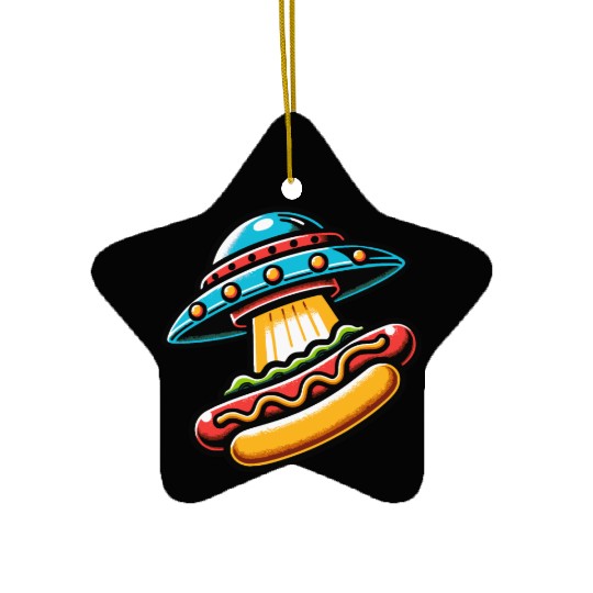 UFO HotDog Abduction Ceramic Ornaments