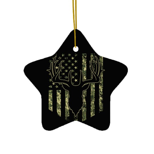 Camouflage USA Flag Deer Hunting Camo Ceramic Ornaments
