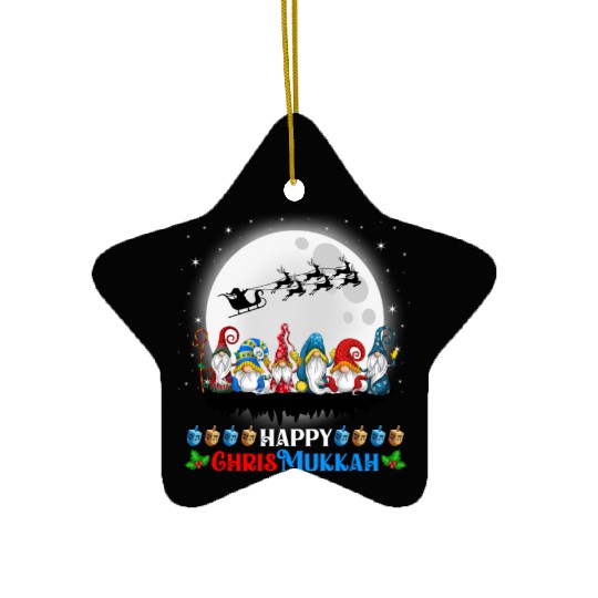 Happy Chrismukkah Gnomes Christmas Hanukkah Ceramic Ornaments
