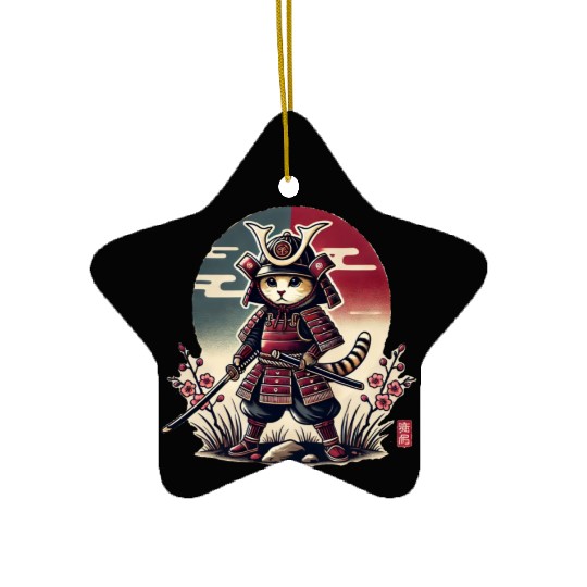 Samurai Cat: Vintage Ukiyo-e Warrior Art Ceramic Ornaments