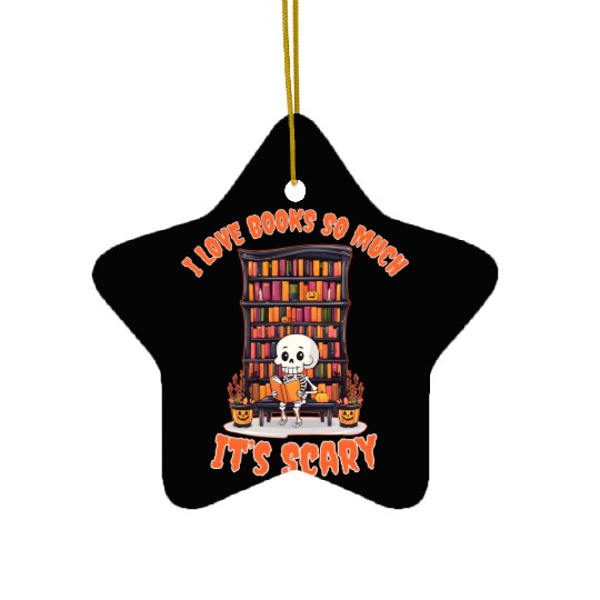 Halloween skeleton book lover reading adults Ceramic Ornaments