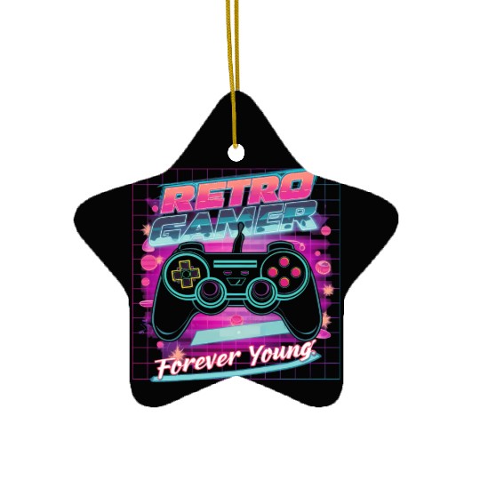 Retro Gamer Forever Young 01 Ceramic Ornaments