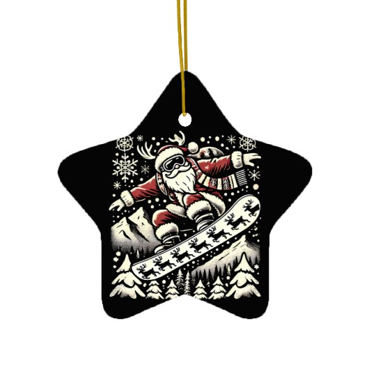 Snowboarding Santa Winter Wonderland Christmas Fun Ceramic Ornaments