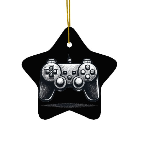 Gamer Controller Cartoon Charcoal Gaming Art Ceramic Ornaments