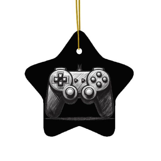 Gamer Controller Cartoon Charcoal Gaming Art 4 Ceramic Ornaments