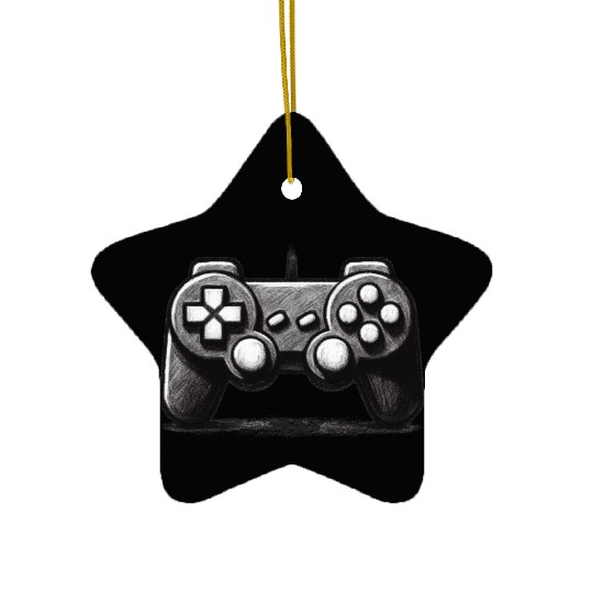 Gamer Controller Cartoon Charcoal Gaming Art 1 Ceramic Ornaments
