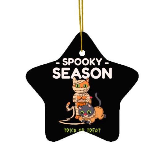 Spooky Seasons Trick or Treat Cat Mummy Ceramic Ornaments