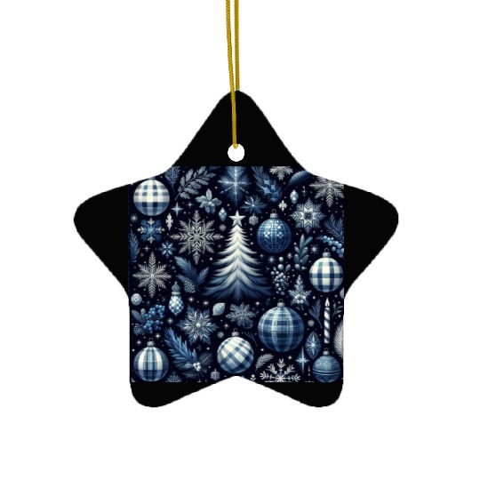 flannel blue and white christmas Ceramic Ornaments
