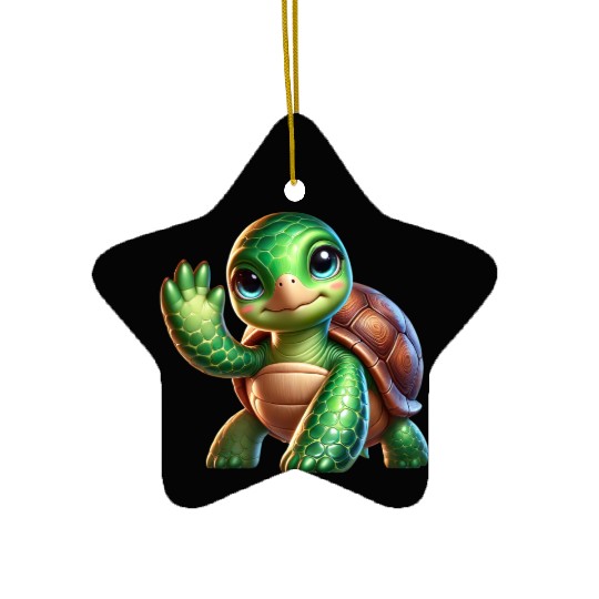 Adorable Waving Turtle Ceramic Ornaments