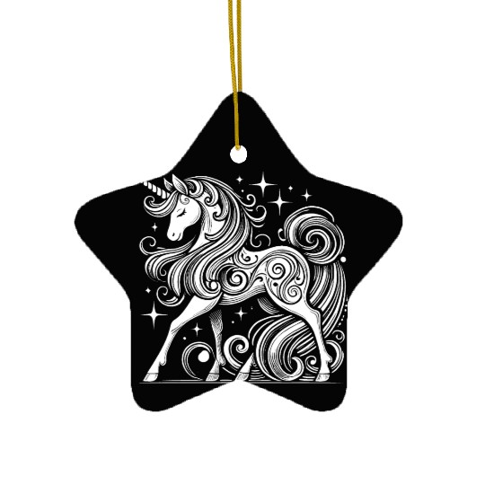 Elegant White Unicorn Silhouette Ceramic Ornaments