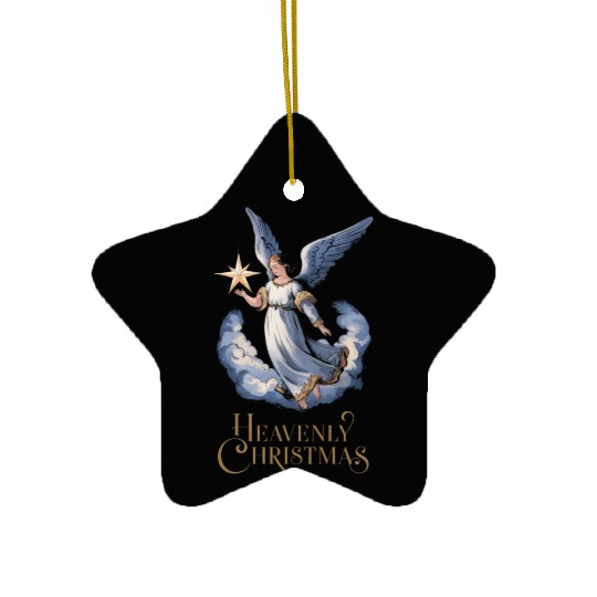 Heavenly Christmas Angel with Star Holiday Art Ceramic Ornaments