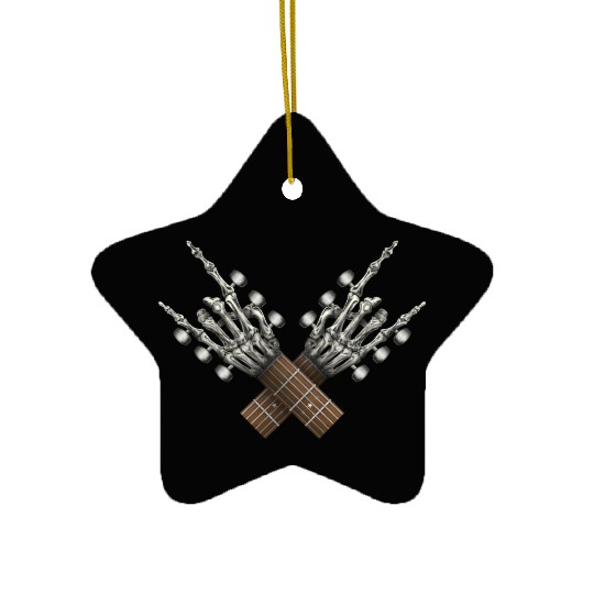 Rock On Guitar Rock & Roll Halloween Skeleton Hand Ceramic Ornaments