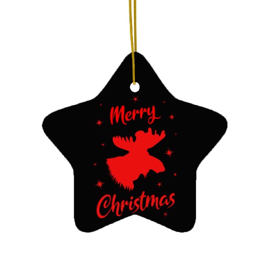 Festive Reindeer with Merry Christmas Text Ceramic Ornaments