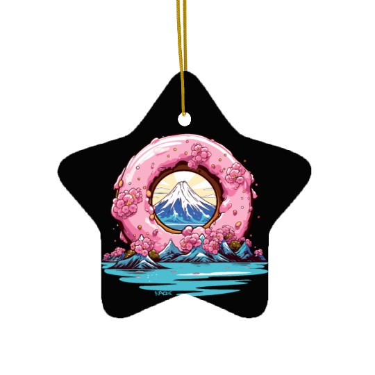 Japan Sakura Blossom Mount Fuji Donut Ceramic Ornaments