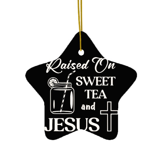 Raised On Sweet Tea And Jesus LIKE US ON FACEBOOK Ceramic Ornaments