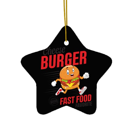 Running Hamburger Cheese Burger Fast Food Favorite Ceramic Ornaments