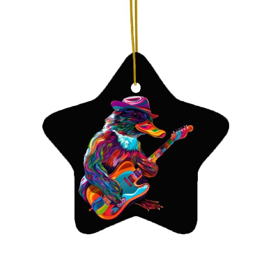 Platypus Mammal Guitar Cowboy Hat Popart Ceramic Ornaments