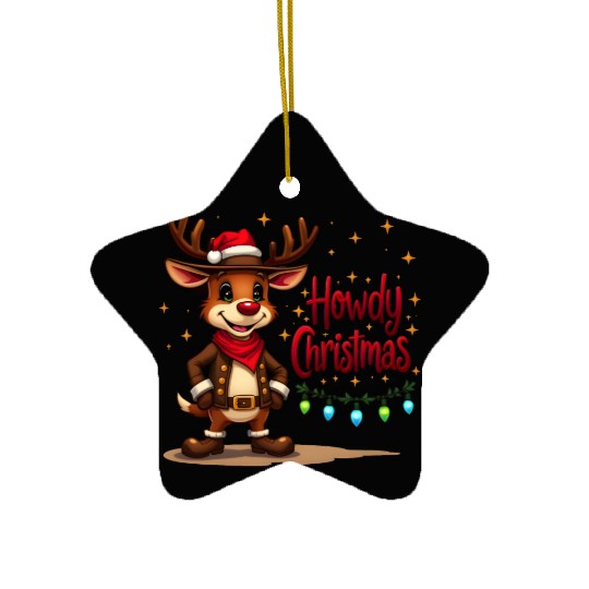 Christmas Cowboy Reindeer Ceramic Ornaments
