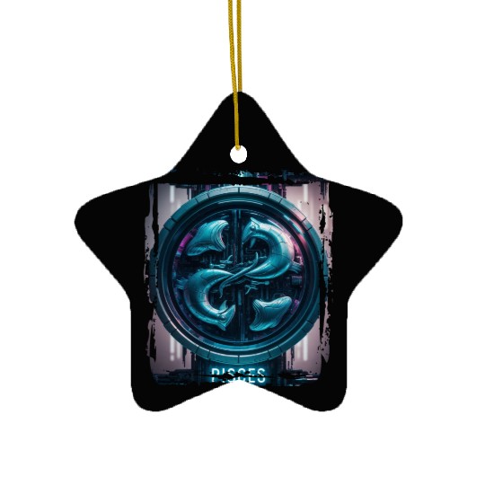 Zodiac sign Pisces in cyberpunk era Future Ceramic Ornaments