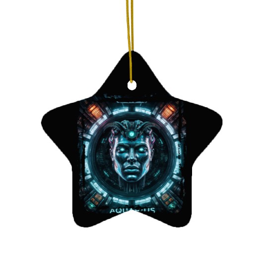 Zodiac sign Aquarius in cyberpunk era Future Ceramic Ornaments
