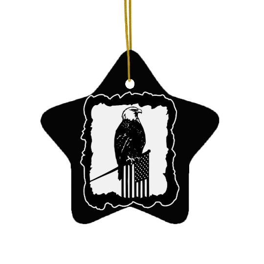 Framed Eagle On Flag Pole LIKE US ON FACEBOOK # Ceramic Ornaments