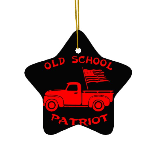 Truck& Flag Old School Patriot LIKE US ON FB # Ceramic Ornaments