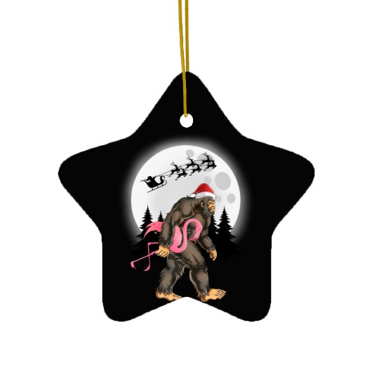 Bigfoot Carrying Flamingo Funny Sasquatch Ceramic Ornaments