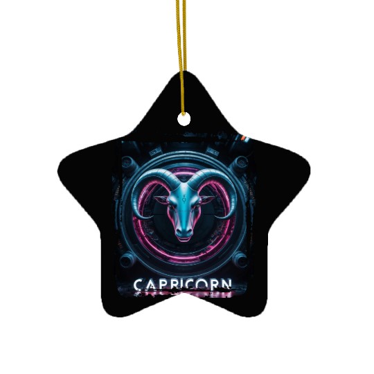 Zodiac sign Capricorn in cyberpunk era Future Ceramic Ornaments