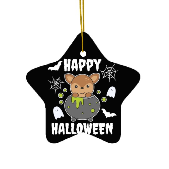 Deer Happy Halloween Cauldron Bat Ceramic Ornaments