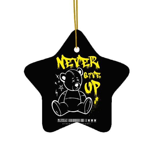 Teddy Bear "Never Give Up" Ceramic Ornaments