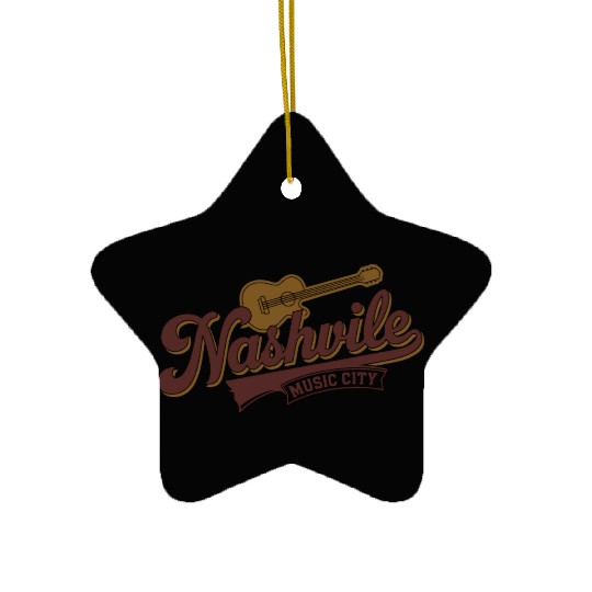 Nashville Music City Logo with Guitar Illustration Ceramic Ornaments