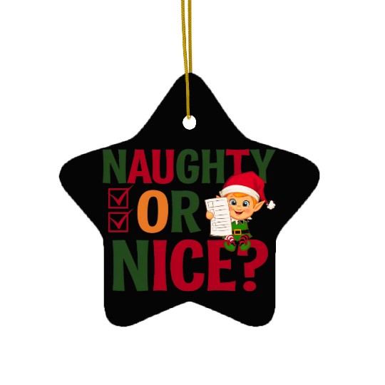 Naughty or Nice Elf Checklist Christmas Fun Ceramic Ornaments