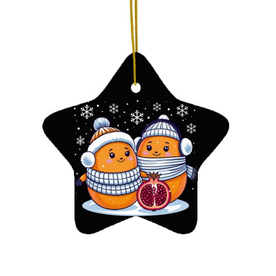 Cozy Winter Fruits: Oranges & Pomegranate Ceramic Ornaments