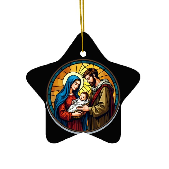 Holy Family Stained Glass Nativity Ar Ceramic Ornaments